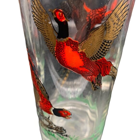 Vintage Set 4 Hazel Atlas Pheasant Hunting Bird Glasses 6", 12 ounce Gold Red - Picture 6 of 8